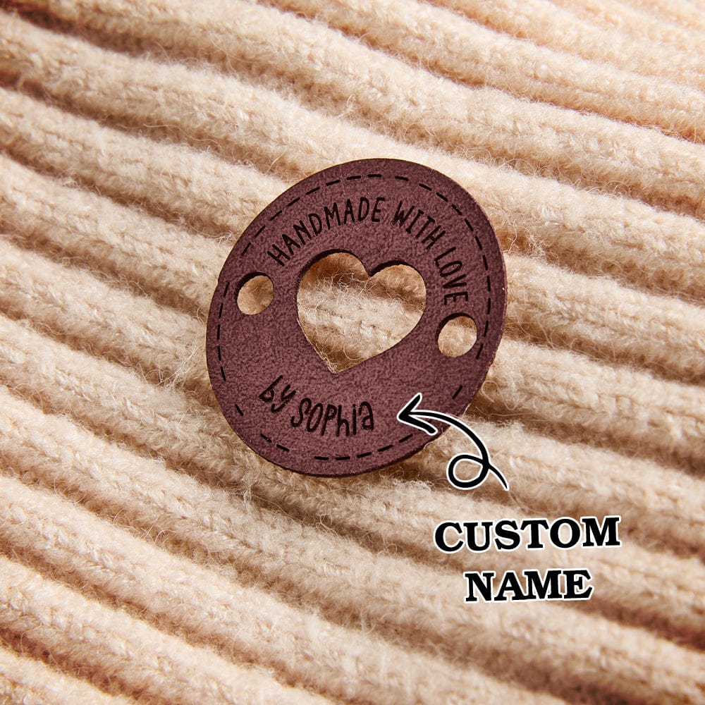 Personalized Name Buttons & Tags for Crafts Leather Tags for Crochet Items Gift for Knitting Crocheting Lovers A set of 15