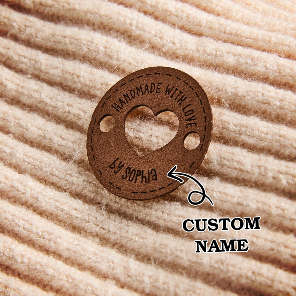 Personalized Name Buttons & Tags for Crafts Leather Tags for Crochet Items Gift for Knitting Crocheting Lovers A set of 15