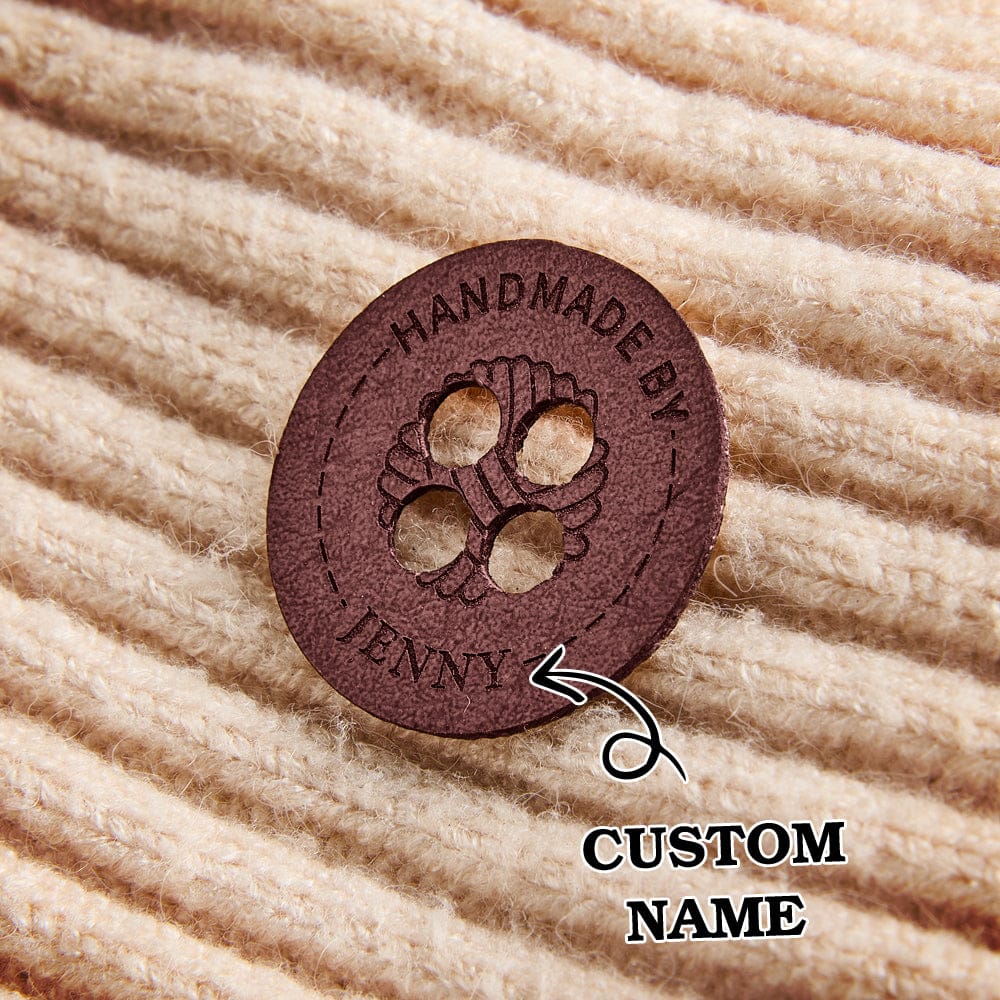 Personalized Name Buttons & Tags for Crafts Leather Tags for Crochet Items Gift for Knitting Crocheting Lovers A set of 15