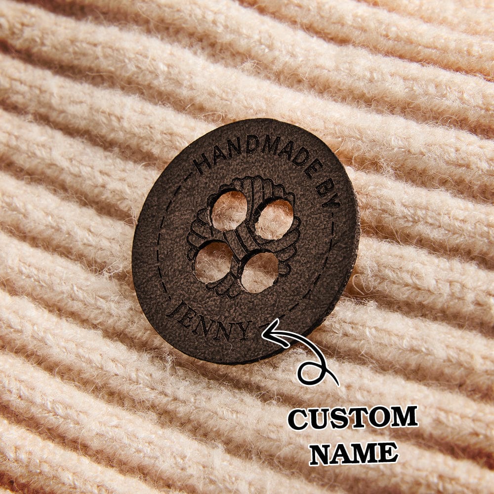 Personalized Name Buttons & Tags for Crafts Leather Tags for Crochet Items Gift for Knitting Crocheting Lovers A set of 15