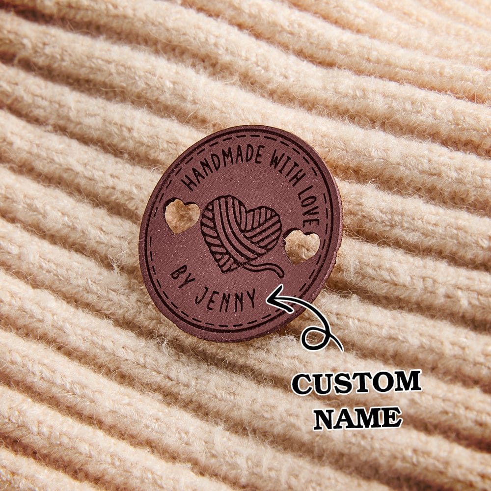 Personalized Name Buttons & Tags for Crafts Leather Tags for Crochet Items Gift for Knitting Crocheting Lovers A set of 15