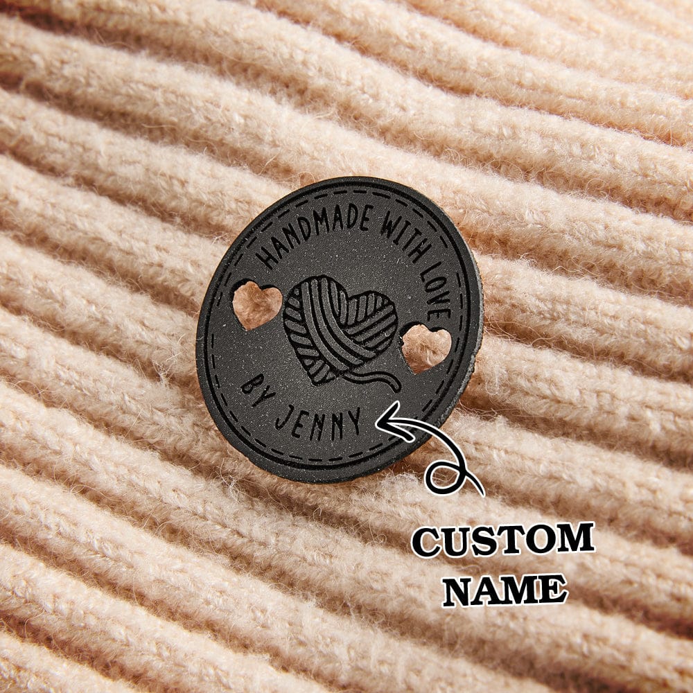 Personalized Name Buttons & Tags for Crafts Leather Tags for Crochet Items Gift for Knitting Crocheting Lovers A set of 15