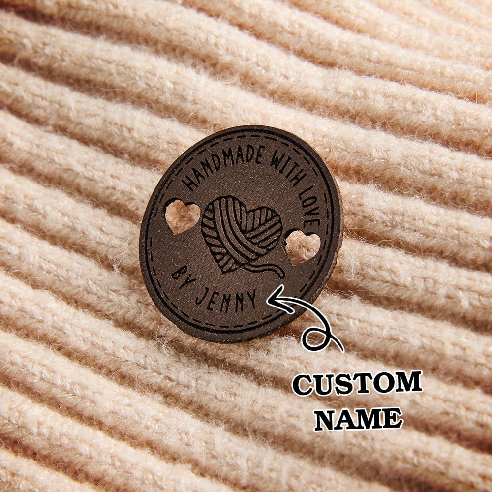 Personalized Name Buttons & Tags for Crafts Leather Tags for Crochet Items Gift for Knitting Crocheting Lovers A set of 15
