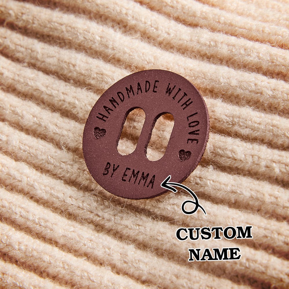 Personalized Name Buttons & Tags for Crafts Leather Tags for Crochet Items Gift for Knitting Crocheting Lovers A set of 15