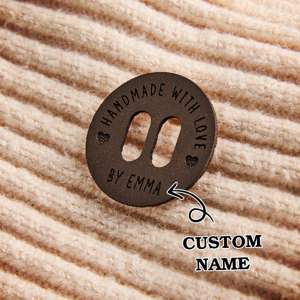Personalized Name Buttons & Tags for Crafts Leather Tags for Crochet Items Gift for Knitting Crocheting Lovers A set of 15