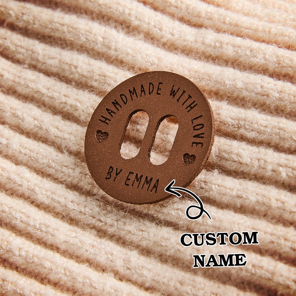Personalized Name Buttons & Tags for Crafts Leather Tags for Crochet Items Gift for Knitting Crocheting Lovers A set of 15