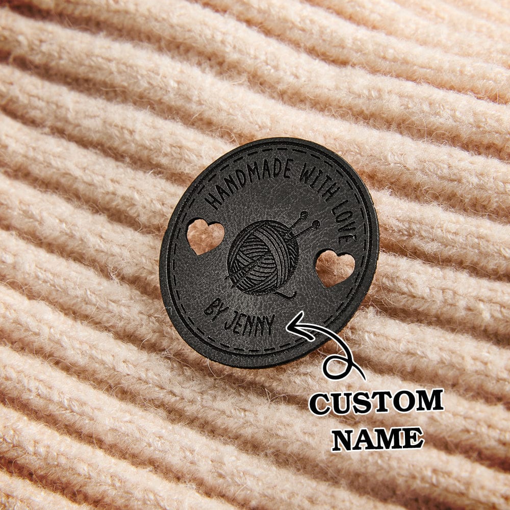 Personalized Name Buttons & Tags for Crafts Leather Tags for Crochet Items Gift for Knitting Crocheting Lovers A set of 15