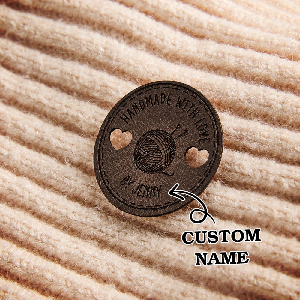 Personalized Name Buttons & Tags for Crafts Leather Tags for Crochet Items Gift for Knitting Crocheting Lovers A set of 15