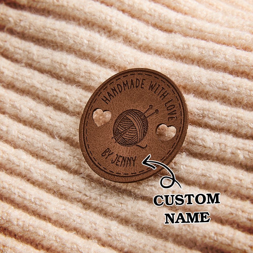 Personalized Name Buttons & Tags for Crafts Leather Tags for Crochet Items Gift for Knitting Crocheting Lovers A set of 15