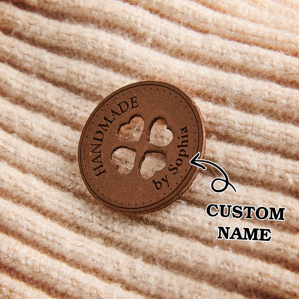 Personalized Name Buttons & Tags for Crafts Leather Tags for Crochet Items Gift for Knitting Crocheting Lovers A set of 15