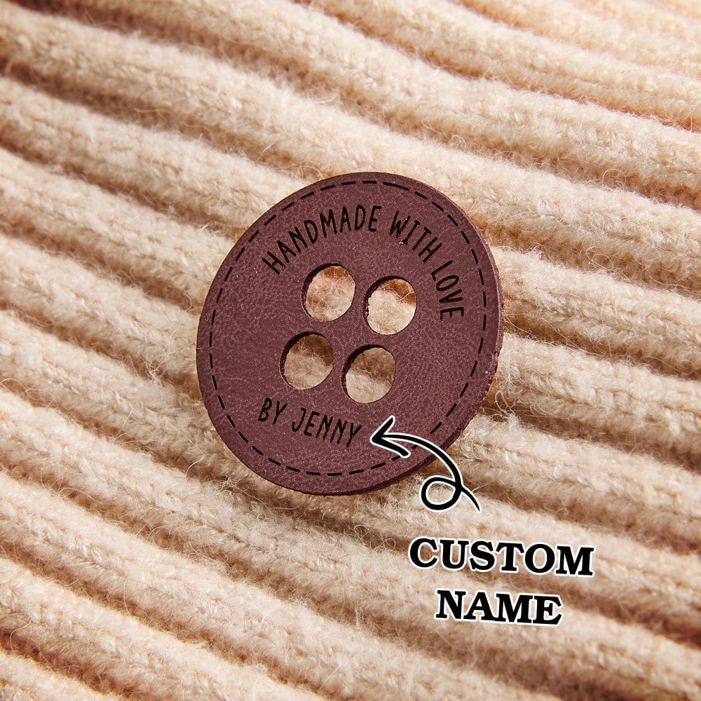Personalized Name Buttons & Tags for Crafts Leather Tags for Crochet Items Gift for Knitting Crocheting Lovers A set of 15