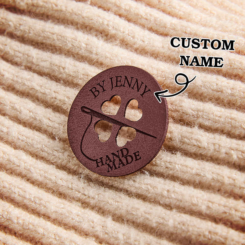 Personalized Name Buttons & Tags for Crafts Leather Tags for Crochet Items Gift for Knitting Crocheting Lovers A set of 15