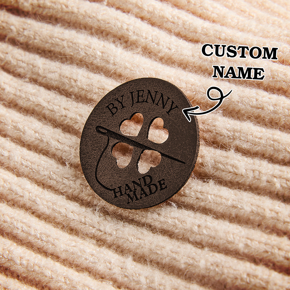 Personalized Name Buttons & Tags for Crafts Leather Tags for Crochet Items Gift for Knitting Crocheting Lovers A set of 15