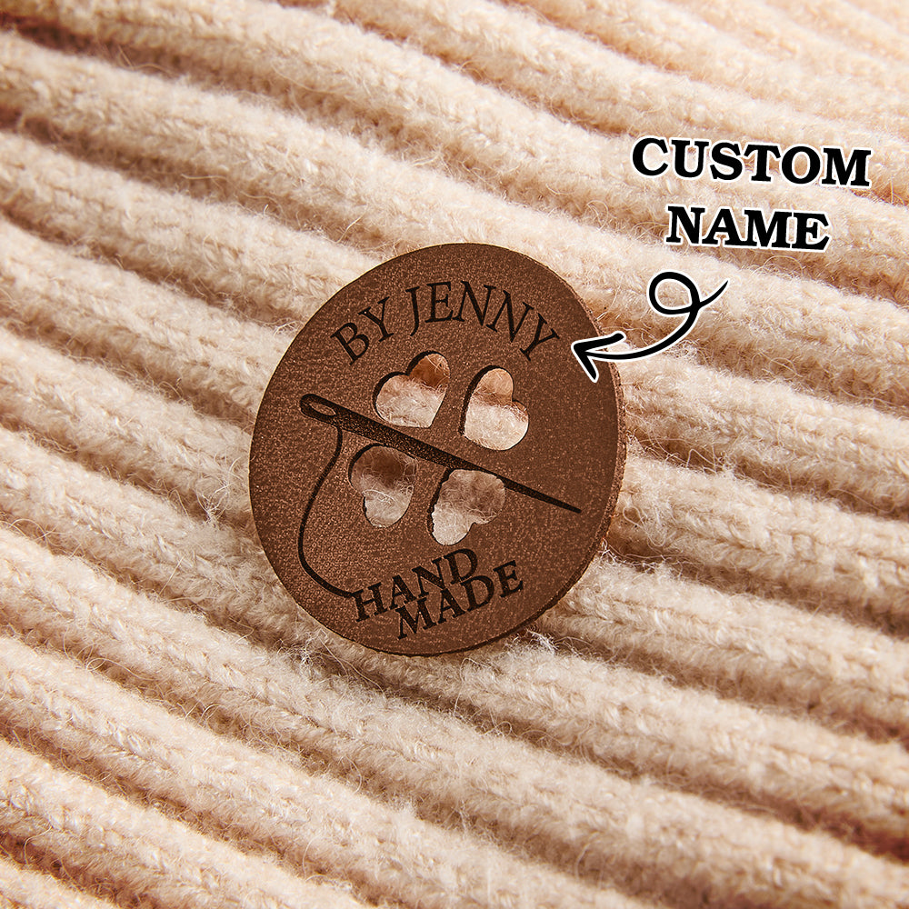 Personalized Name Buttons & Tags for Crafts Leather Tags for Crochet Items Gift for Knitting Crocheting Lovers A set of 15