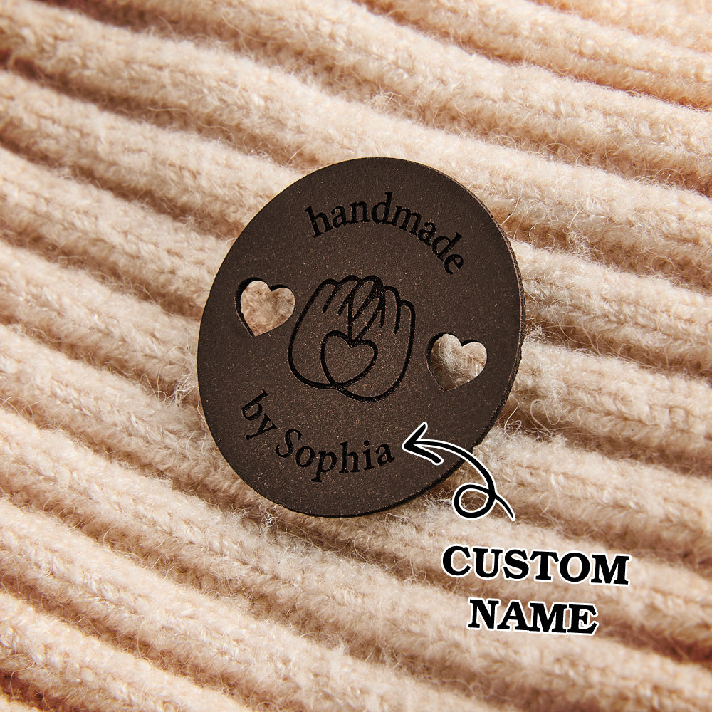 Personalized Name Buttons & Tags for Crafts Leather Tags for Crochet Items Gift for Knitting Crocheting Lovers A set of 15
