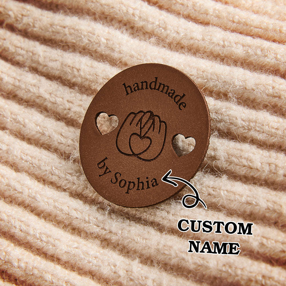 Personalized Name Buttons & Tags for Crafts Leather Tags for Crochet Items Gift for Knitting Crocheting Lovers A set of 15