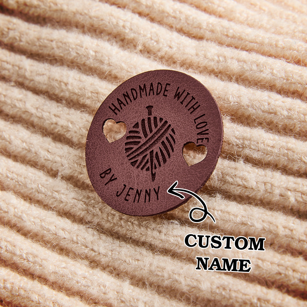 Personalized Name Buttons & Tags for Crafts Leather Tags for Crochet Items Gift for Knitting Crocheting Lovers A set of 15