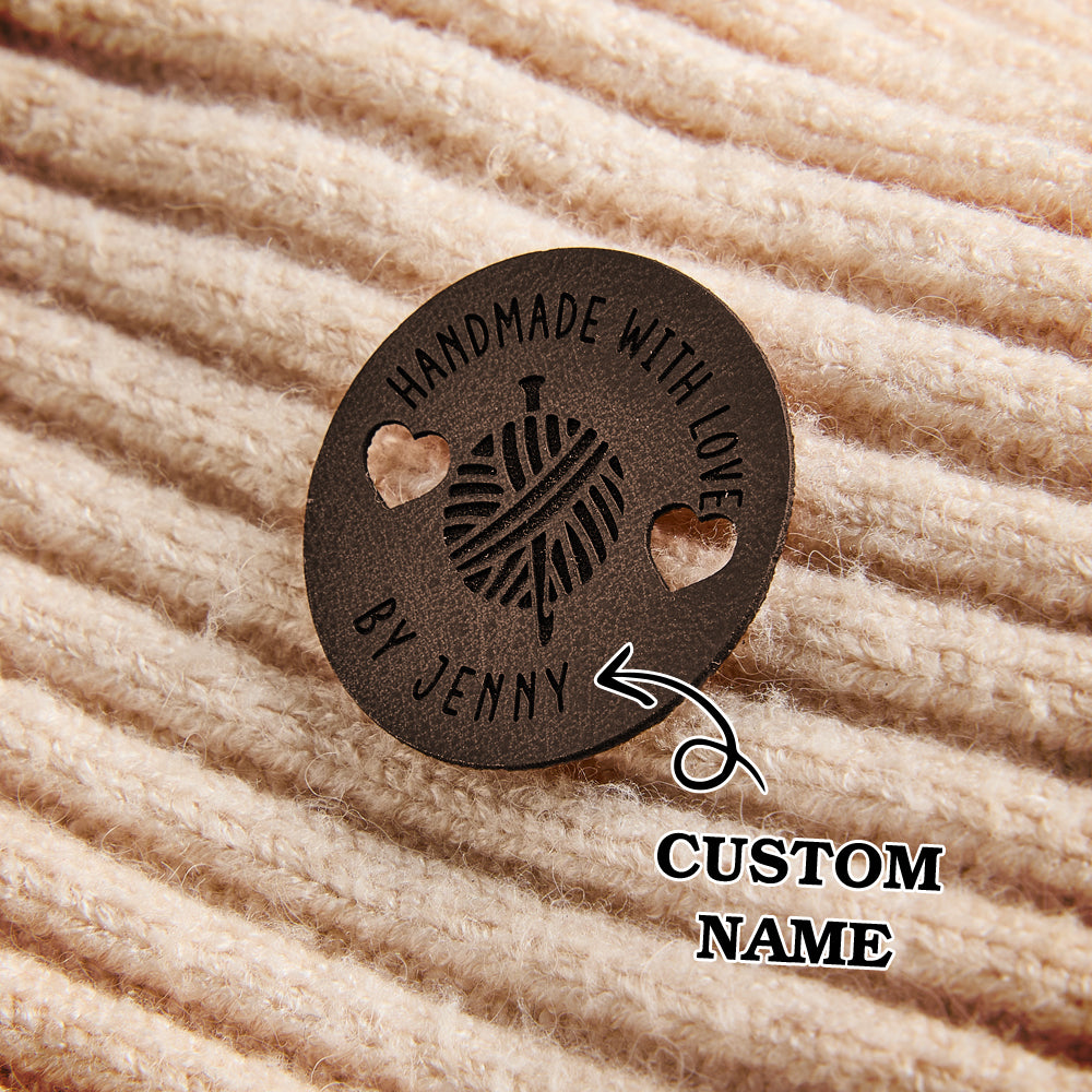 Personalized Name Buttons & Tags for Crafts Leather Tags for Crochet Items Gift for Knitting Crocheting Lovers A set of 15