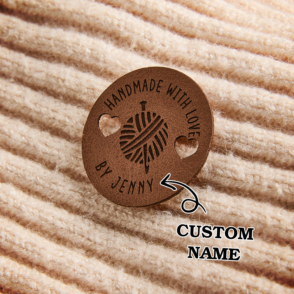 Personalized Name Buttons & Tags for Crafts Leather Tags for Crochet Items Gift for Knitting Crocheting Lovers A set of 15