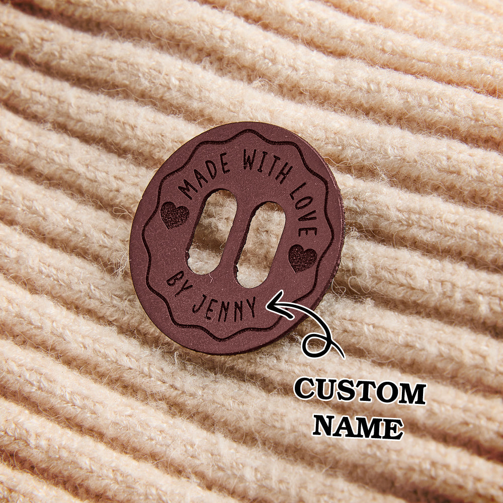 Personalized Name Buttons & Tags for Crafts Leather Tags for Crochet Items Gift for Knitting Crocheting Lovers A set of 15