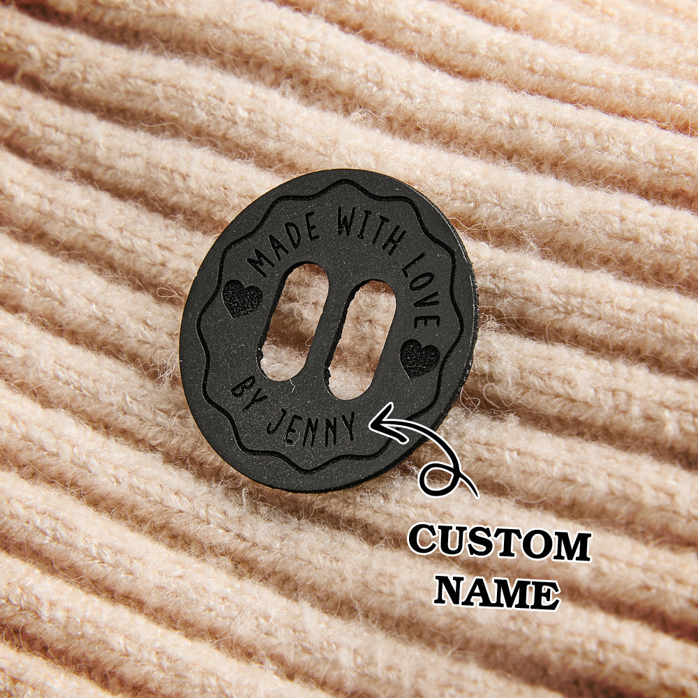 Personalized Name Buttons & Tags for Crafts Leather Tags for Crochet Items Gift for Knitting Crocheting Lovers A set of 15