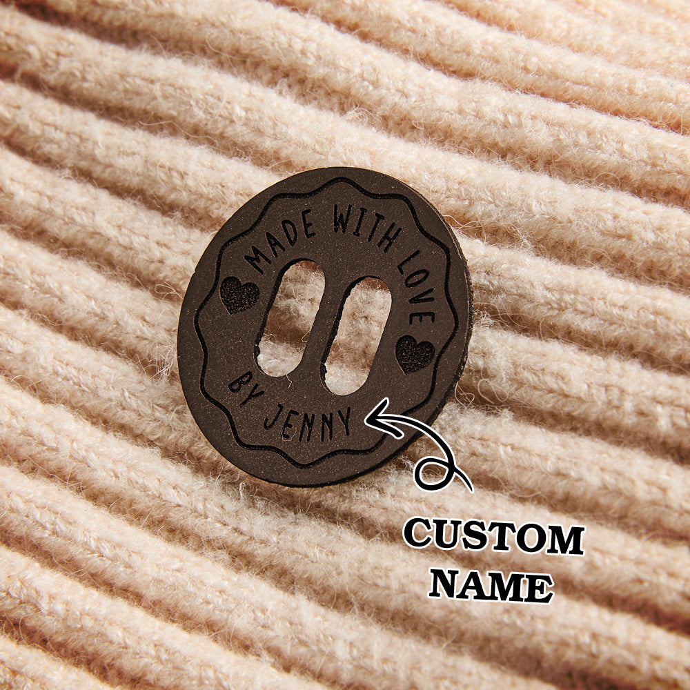 Personalized Name Buttons & Tags for Crafts Leather Tags for Crochet Items Gift for Knitting Crocheting Lovers A set of 15