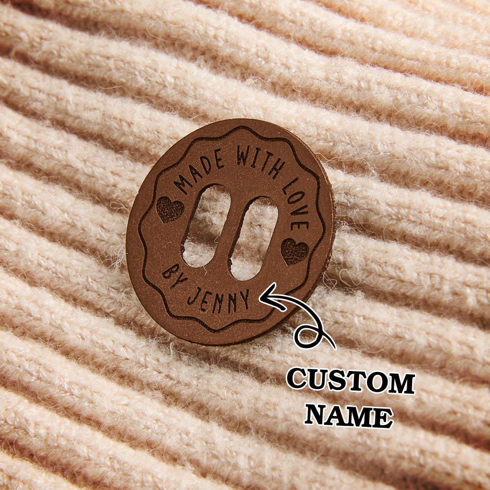 Personalized Name Buttons & Tags for Crafts Leather Tags for Crochet Items Gift for Knitting Crocheting Lovers A set of 15