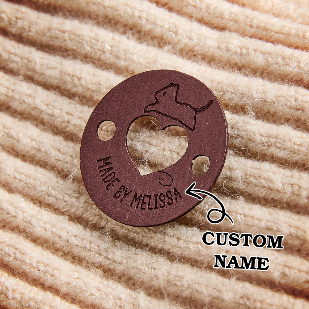Personalized Name Buttons & Tags for Crafts Leather Tags for Crochet Items Gift for Knitting Crocheting Lovers A set of 15