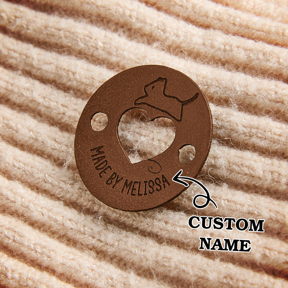 Personalized Name Buttons & Tags for Crafts Leather Tags for Crochet Items Gift for Knitting Crocheting Lovers A set of 15