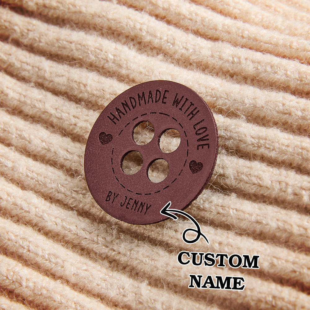 Personalized Name Buttons & Tags for Crafts Leather Tags for Crochet Items Gift for Knitting Crocheting Lovers A set of 15