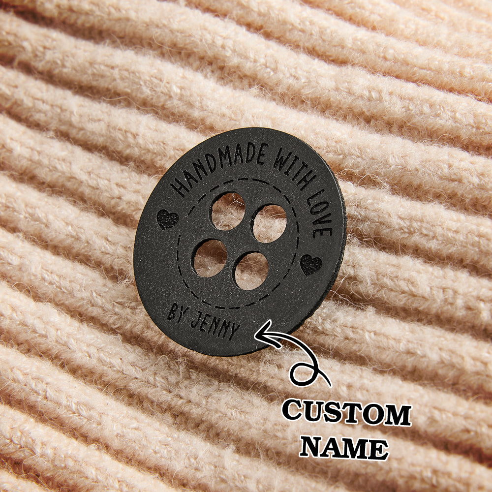 Personalized Name Buttons & Tags for Crafts Leather Tags for Crochet Items Gift for Knitting Crocheting Lovers A set of 15