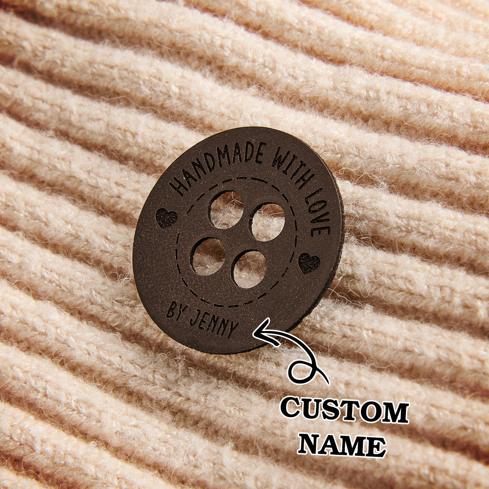 Personalized Name Buttons & Tags for Crafts Leather Tags for Crochet Items Gift for Knitting Crocheting Lovers A set of 15