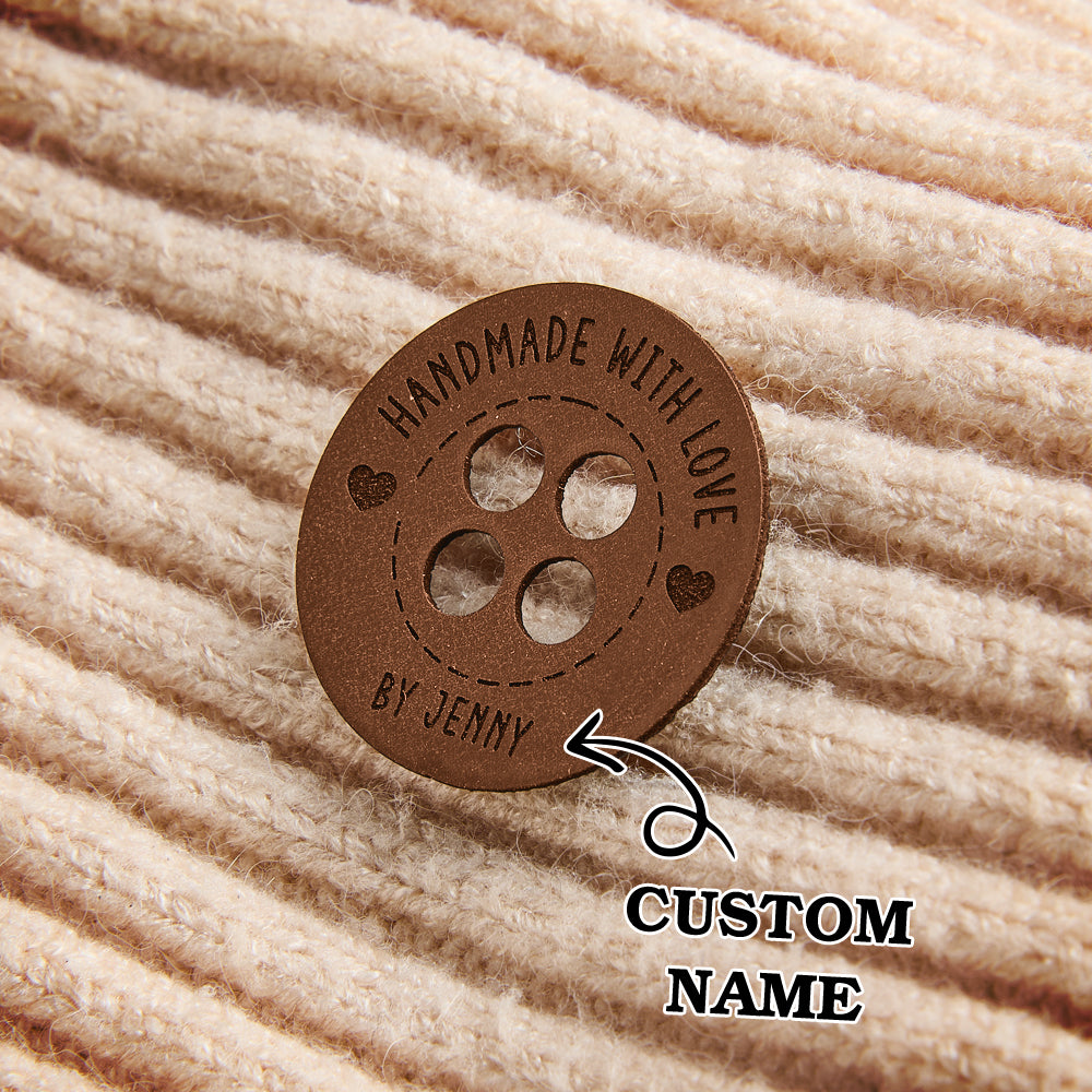 Personalized Name Buttons & Tags for Crafts Leather Tags for Crochet Items Gift for Knitting Crocheting Lovers A set of 15