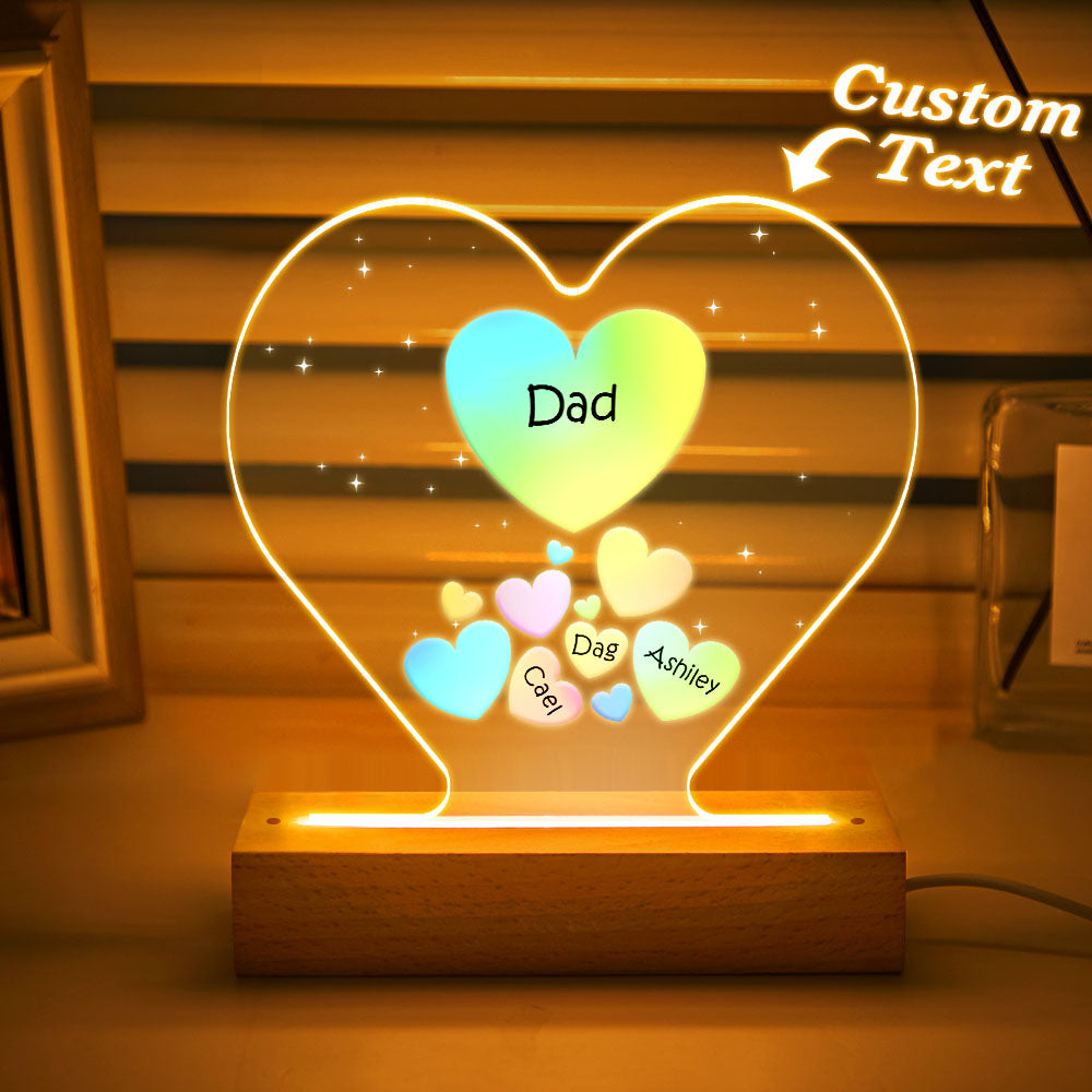 engraved family heart led night light grandma mom hearts in heart lamp ornament for dad personalized gift photo front view