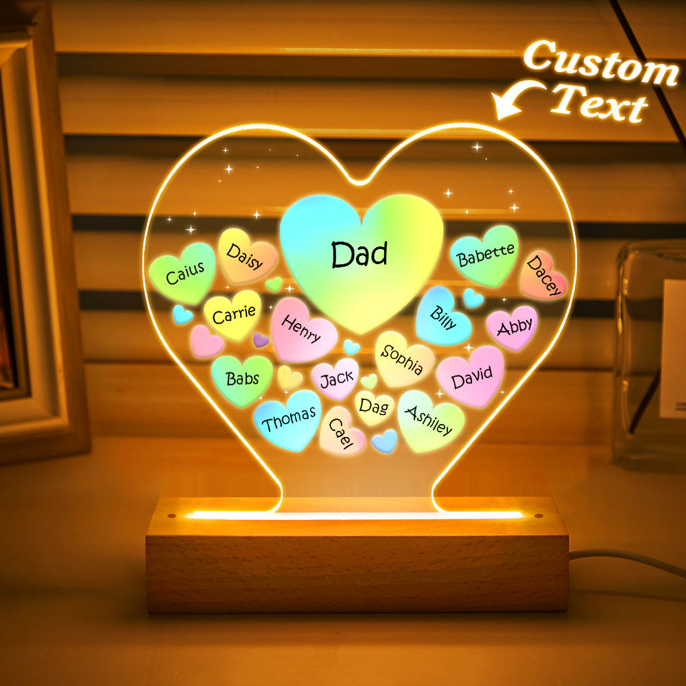 engraved family heart led night light grandma mom hearts in heart lamp ornament for dad personalized gift