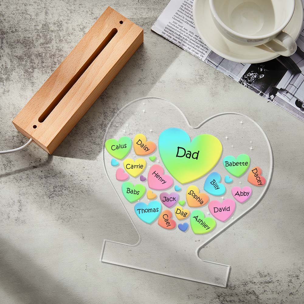 engraved family heart led night light grandma mom hearts in heart lamp design ornament for everyday use photo