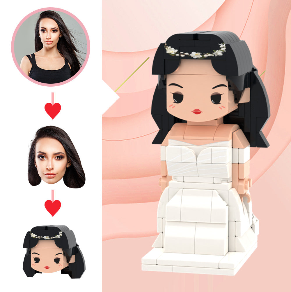 Wedding Gifts Wedding Dress with White Garland Brick Figures Custom Head Cute Brick Figures Small Particle Block Toy