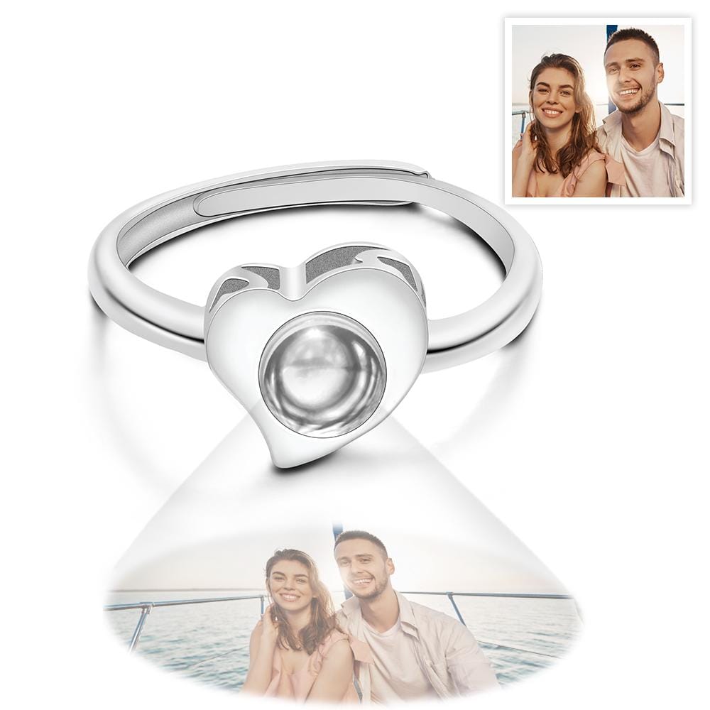 S925 Sterling Silver Heart-shaped Photo Projection Open Ring personalized Women's Jewelry Valentine's Day Gifts