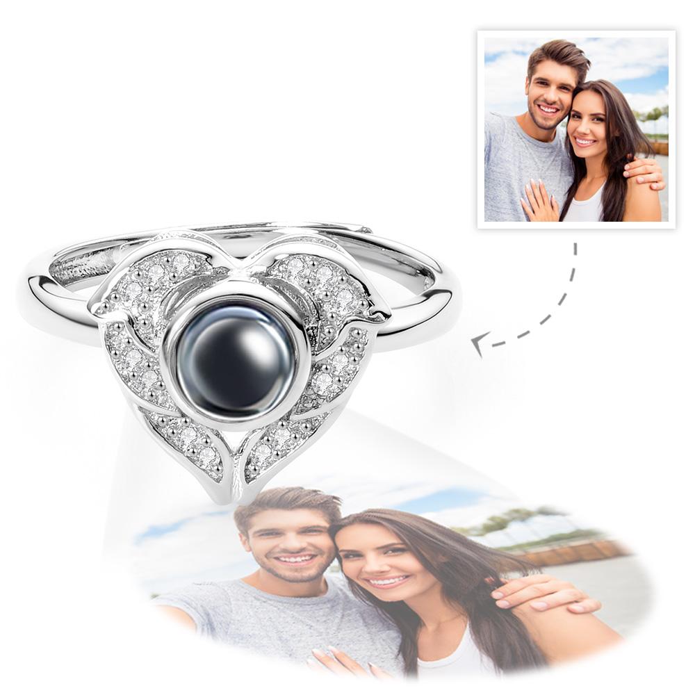 Custom Angel Wing Projection Ring Personalized Photo heart Shaped Ring for Her
