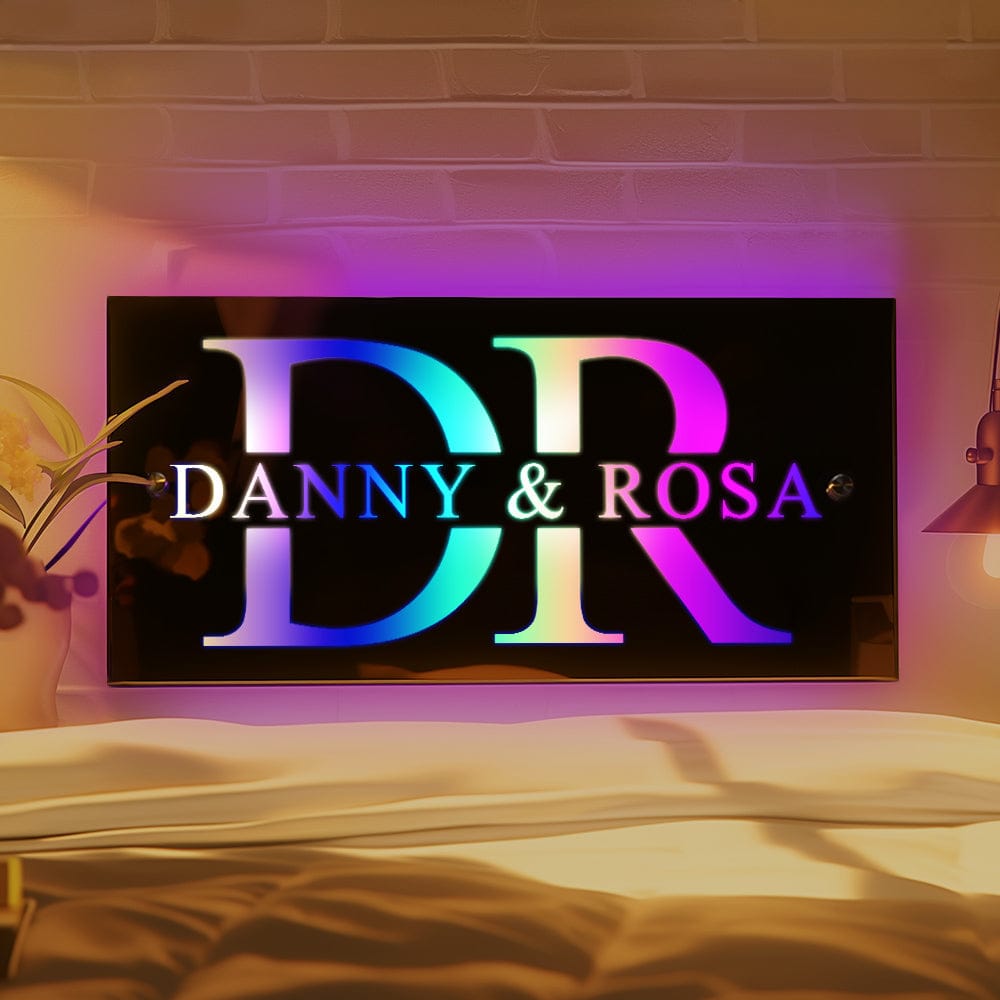 Personalized Name Mirror Light House Sign Couple Gift