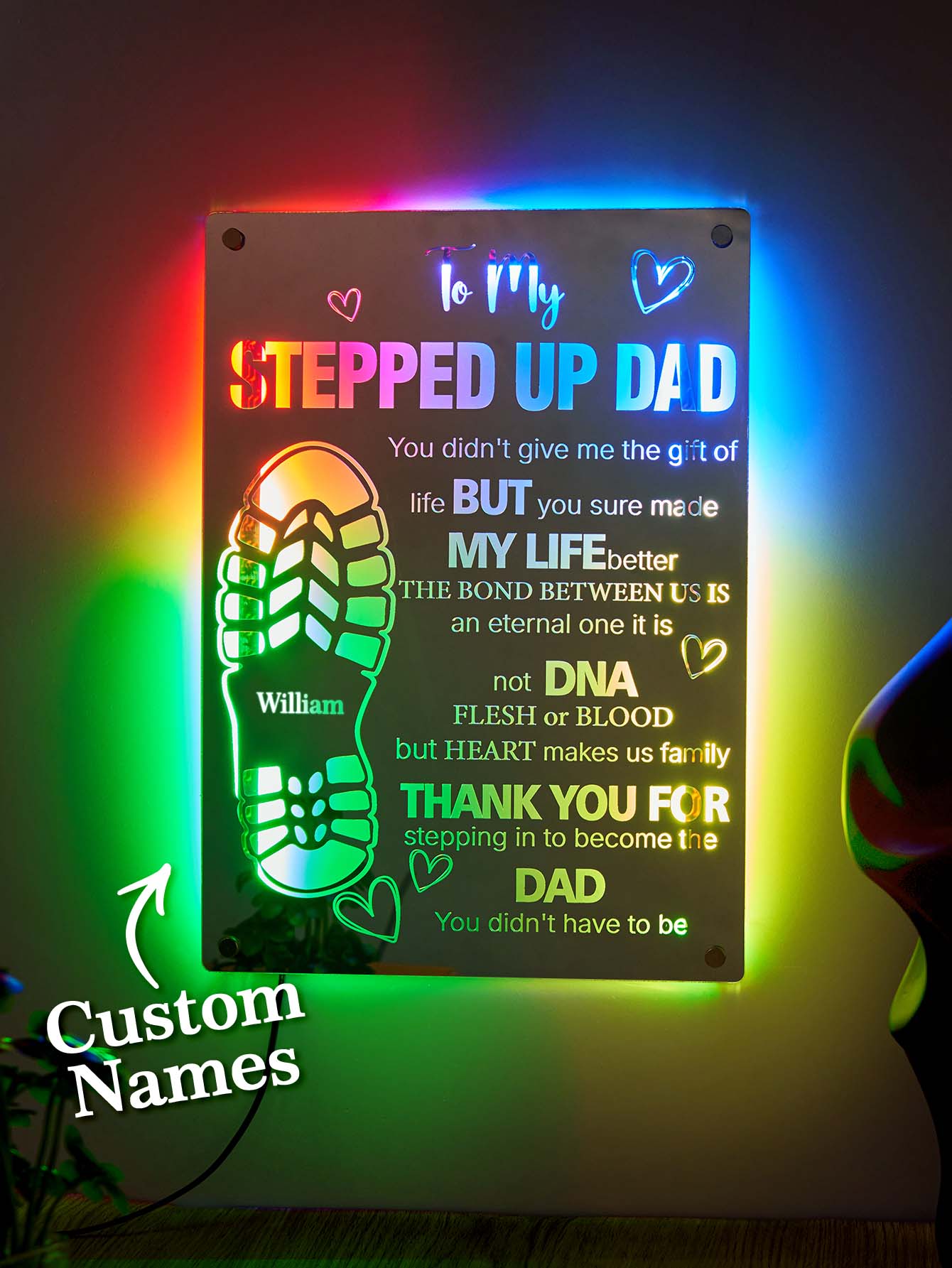 stepped up dad mirror light dad s footprint sign gift for father s day custom gift for dad personalized gift photo