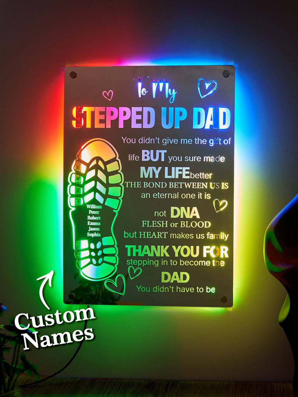 fathers day surprise custom gift for dad inspired by stepped up dad mirror light dad s footprint sign gift for father s day