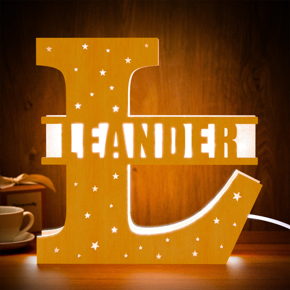 Personalized Initial Name Wooden Night Light Custom Letter Lamp Room Decor