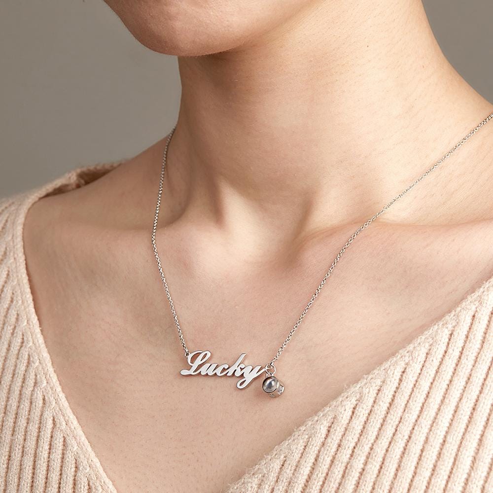 Custom Signature Lucky Name And Picture Projection Necklace Great Gift