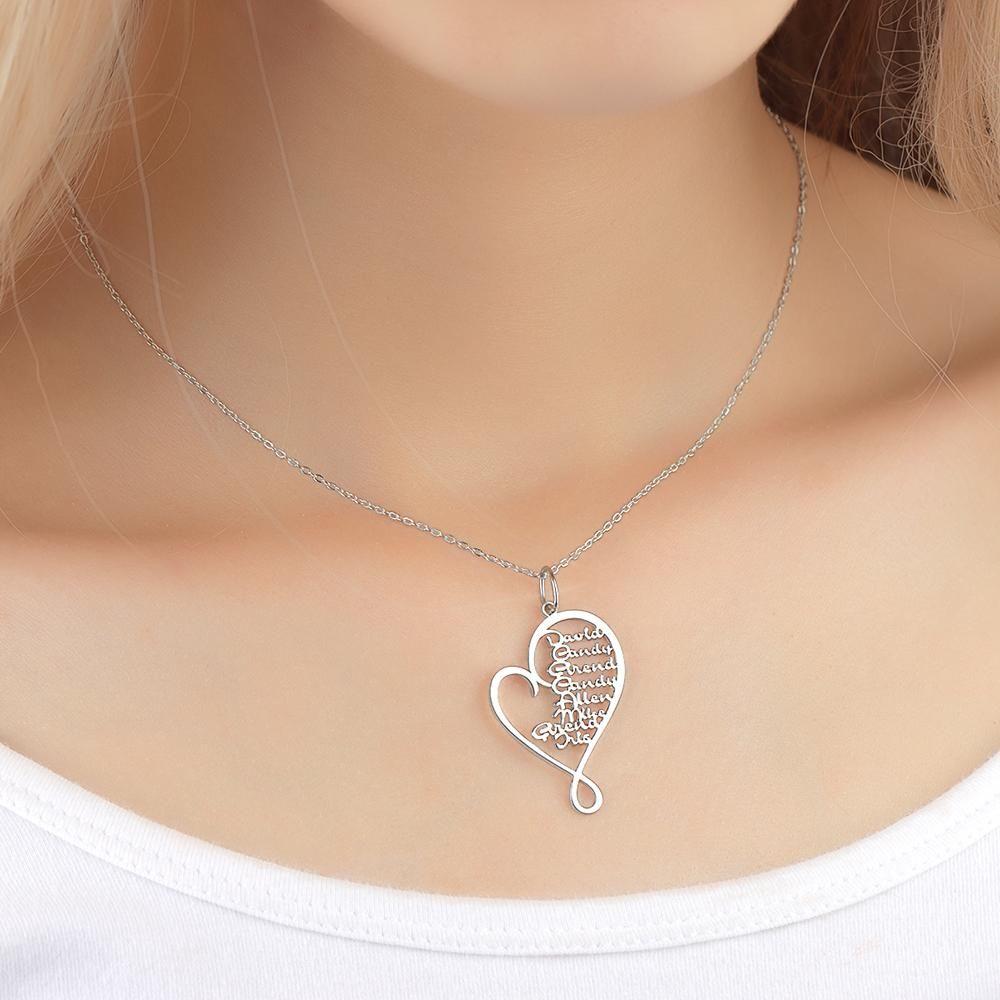 Heart-shaped Name Necklace Custom 1-8 Names Family Nameplate Necklace 925 Sterling Silver