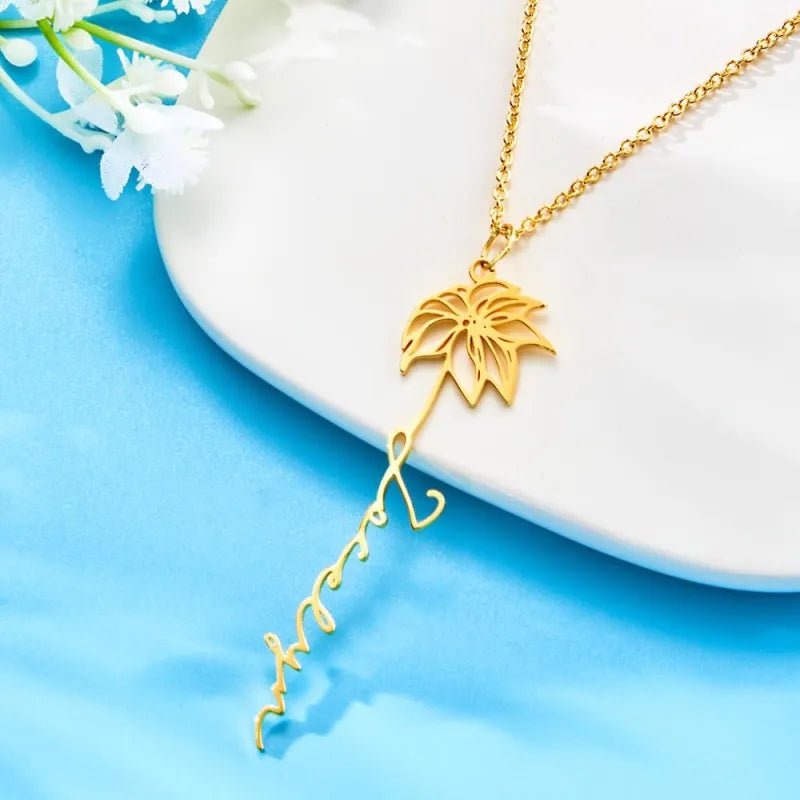 platinum plated copper necklace personalized birth flower birthday gift