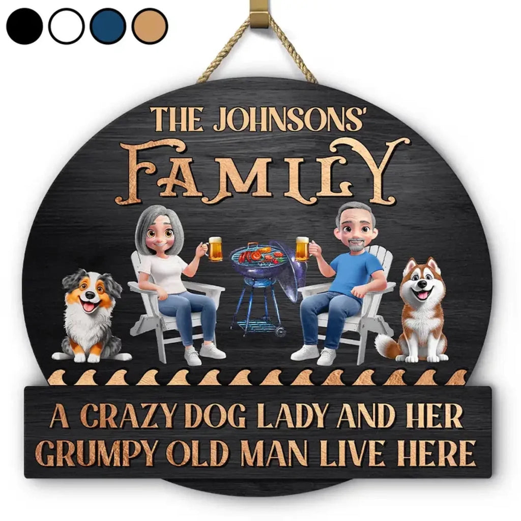 A Crazy Dog Lady & Her Grumpy Old Man Dog Couple – Personalized Custom Shaped Wood Sign for Dog Lovers, Pet Owner Gifts, Customized Dog Mom Decor, Unique Wooden Plaque for Home, Wall Hanging, Birthday & Holiday Gifts 1057368 - DiyGiftly