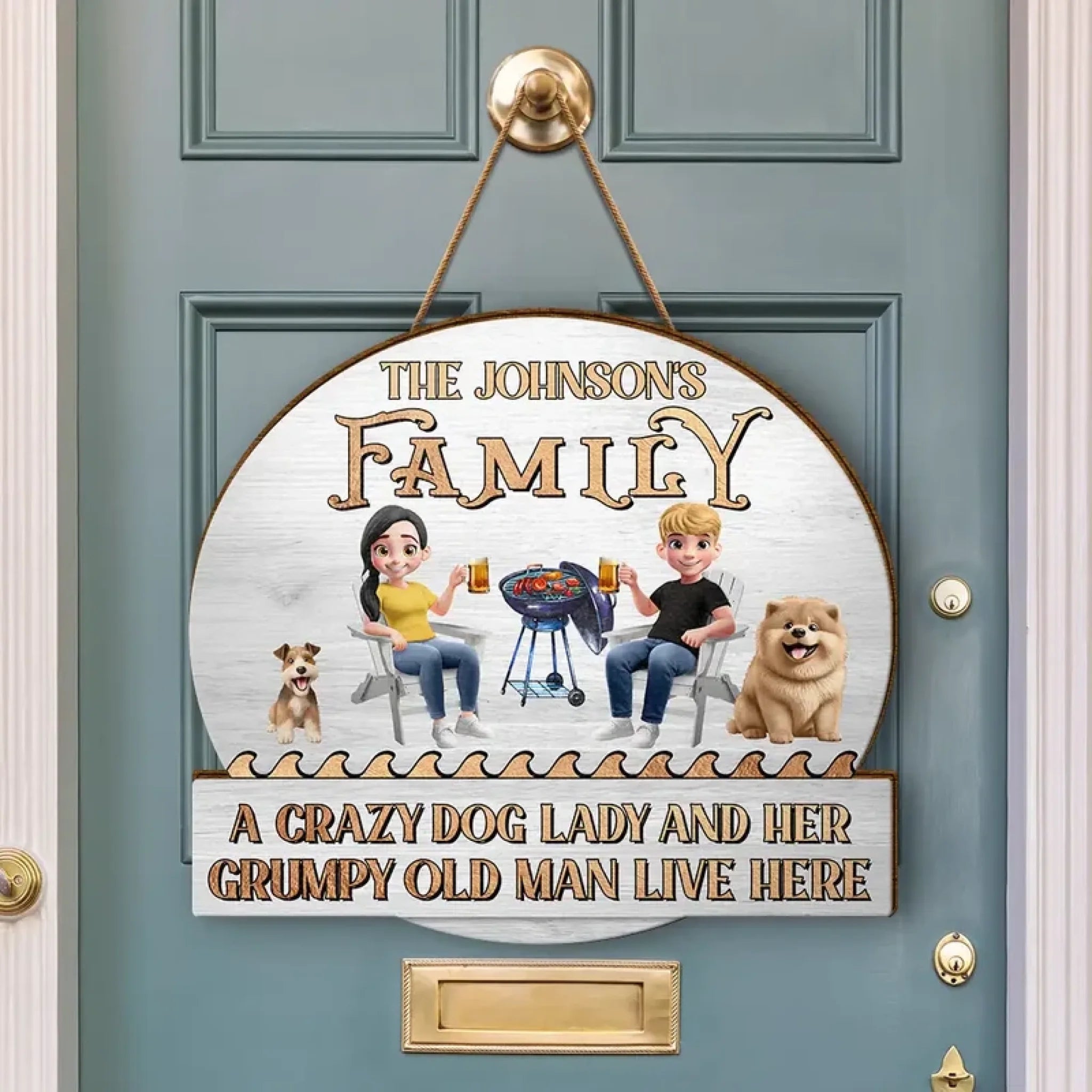 A Crazy Dog Lady & Her Grumpy Old Man Dog Couple – Personalized Custom Shaped Wood Sign for Dog Lovers, Pet Owner Gifts, Customized Dog Mom Decor, Unique Wooden Plaque for Home, Wall Hanging, Birthday & Holiday Gifts 1057368 - DiyGiftly