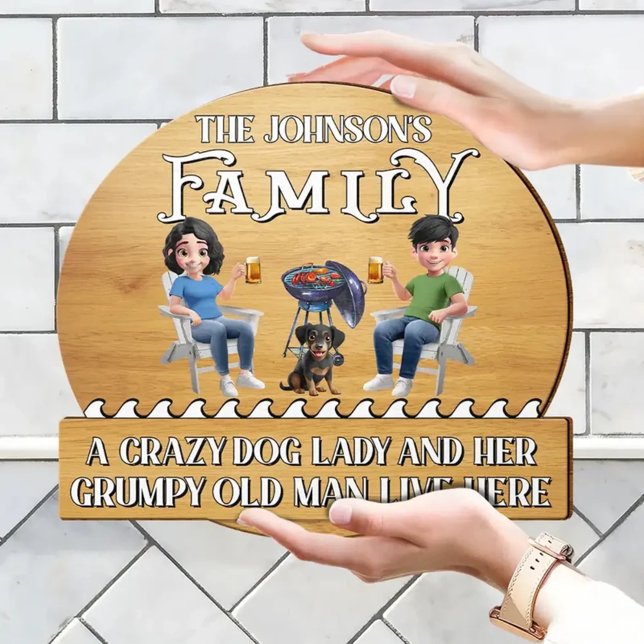 A Crazy Dog Lady & Her Grumpy Old Man Dog Couple – Personalized Custom Shaped Wood Sign for Dog Lovers, Pet Owner Gifts, Customized Dog Mom Decor, Unique Wooden Plaque for Home, Wall Hanging, Birthday & Holiday Gifts 1057368 - DiyGiftly