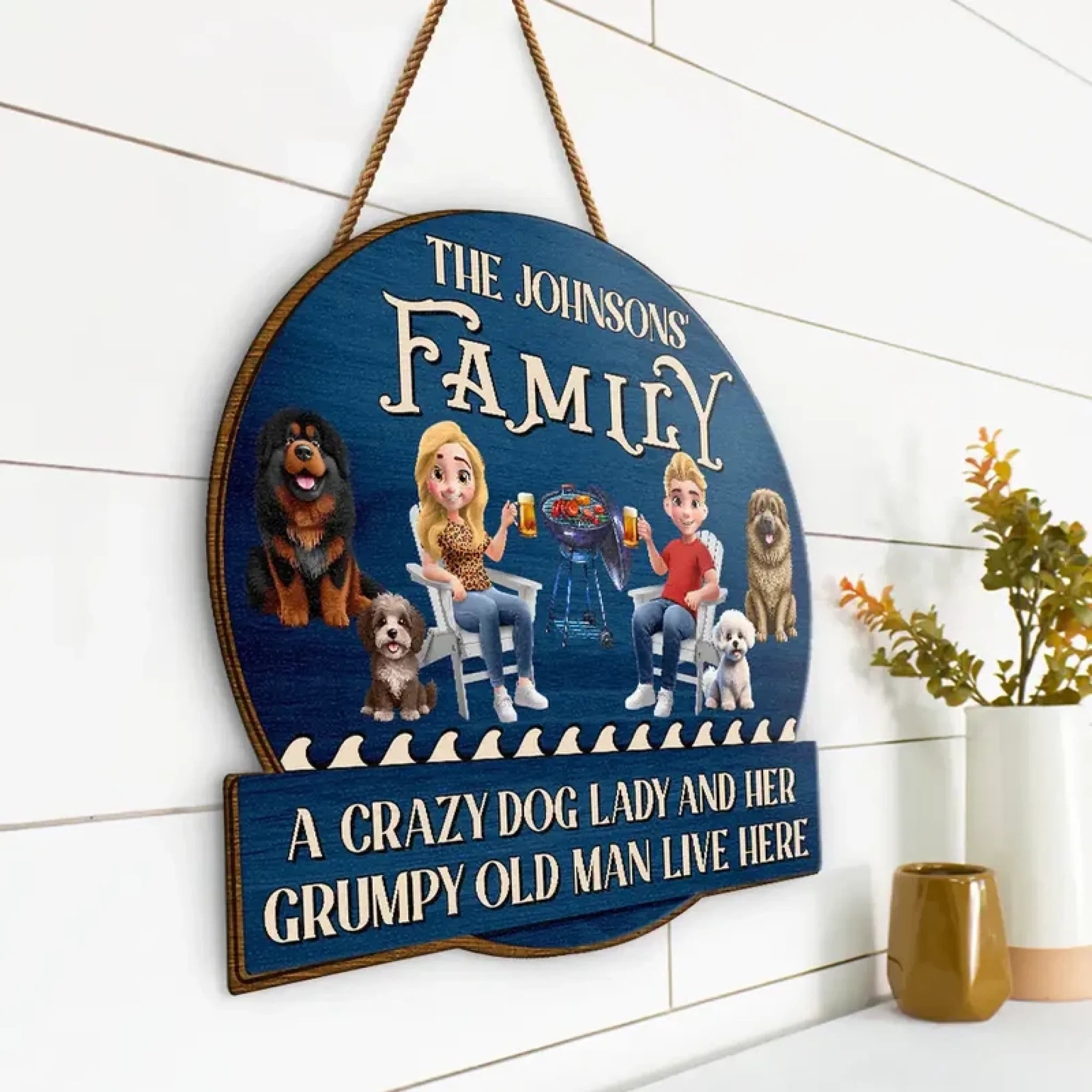 A Crazy Dog Lady & Her Grumpy Old Man Dog Couple – Personalized Custom Shaped Wood Sign for Dog Lovers, Pet Owner Gifts, Customized Dog Mom Decor, Unique Wooden Plaque for Home, Wall Hanging, Birthday & Holiday Gifts 1057368 - DiyGiftly